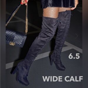 Sexy Black thigh high over the knee platform lace up stretch with zipper